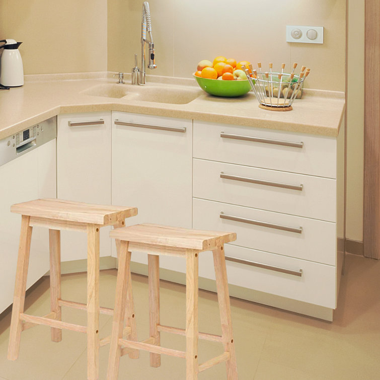 Adjustable Natural Wood Backless Saddle-Style Counter Stool