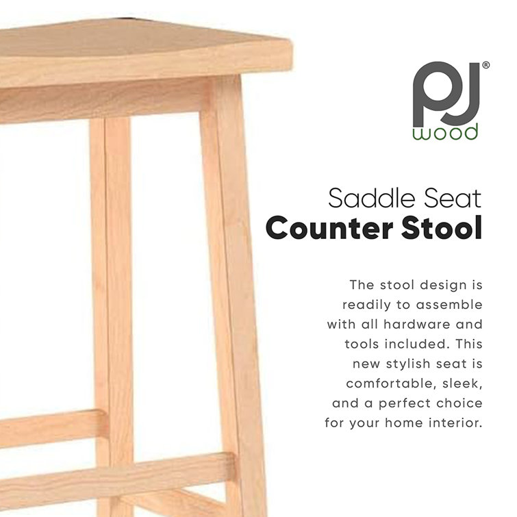 Adjustable Natural Wood Backless Saddle-Style Counter Stool