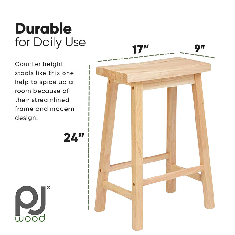 Adjustable Natural Wood Backless Saddle-Style Counter Stool