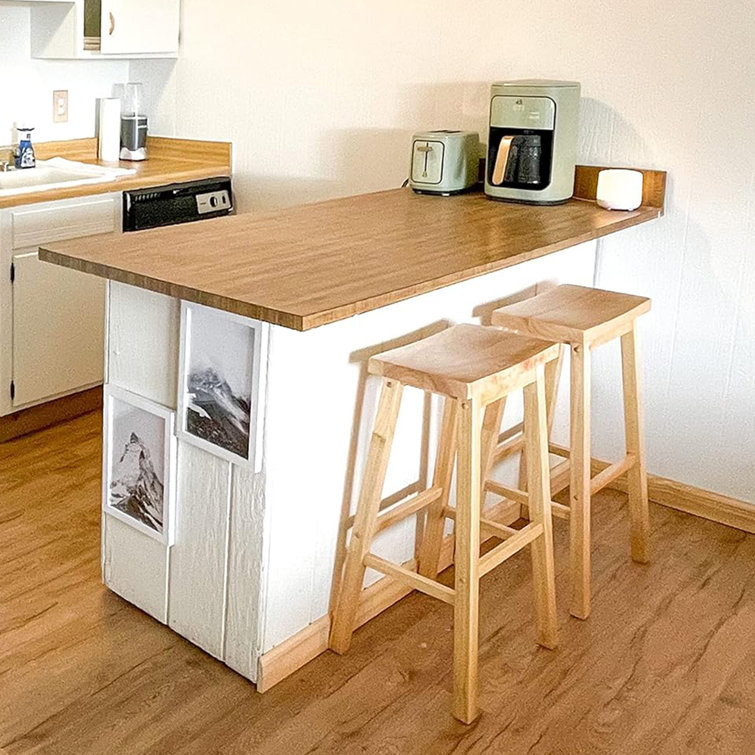 Adjustable Natural Wood Backless Saddle-Style Counter Stool