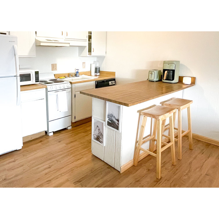 Adjustable Natural Wood Backless Saddle-Style Counter Stool