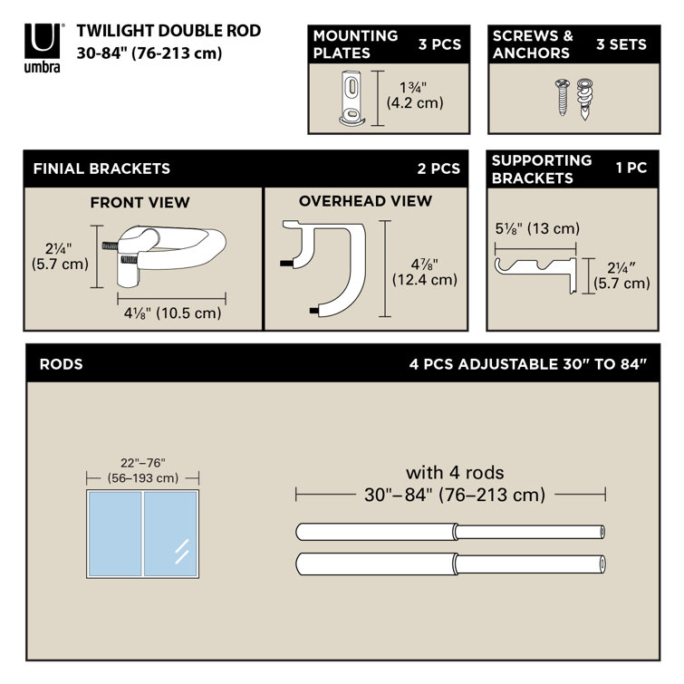 Black Double Wrap-Around Room Darkening Curtain Rod