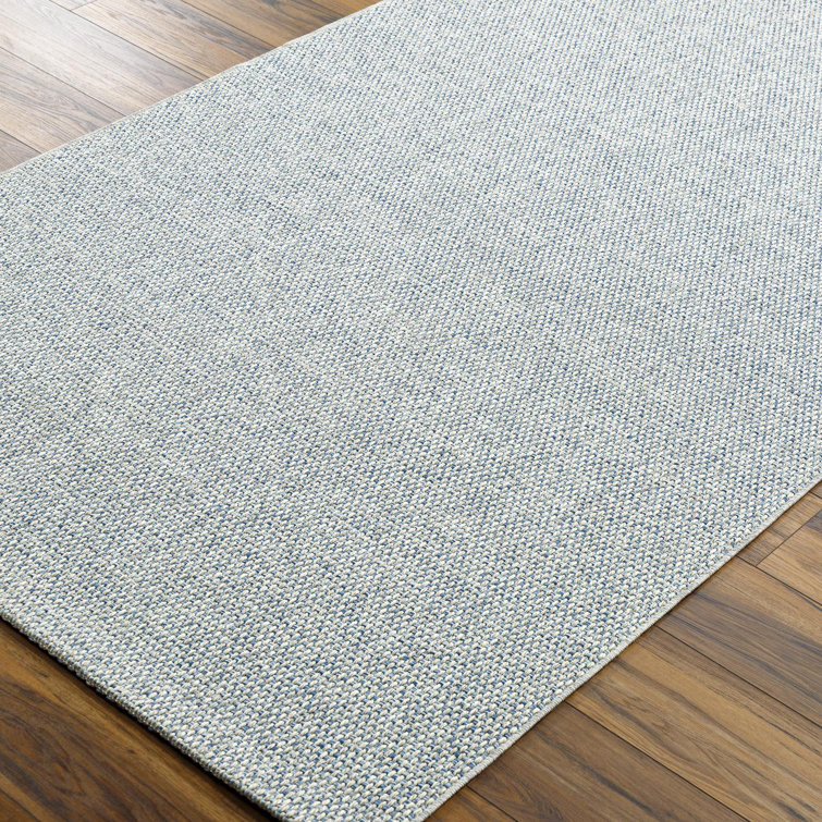Light Blue Rectangular Synthetic Flat Woven Indoor/Outdoor Rug