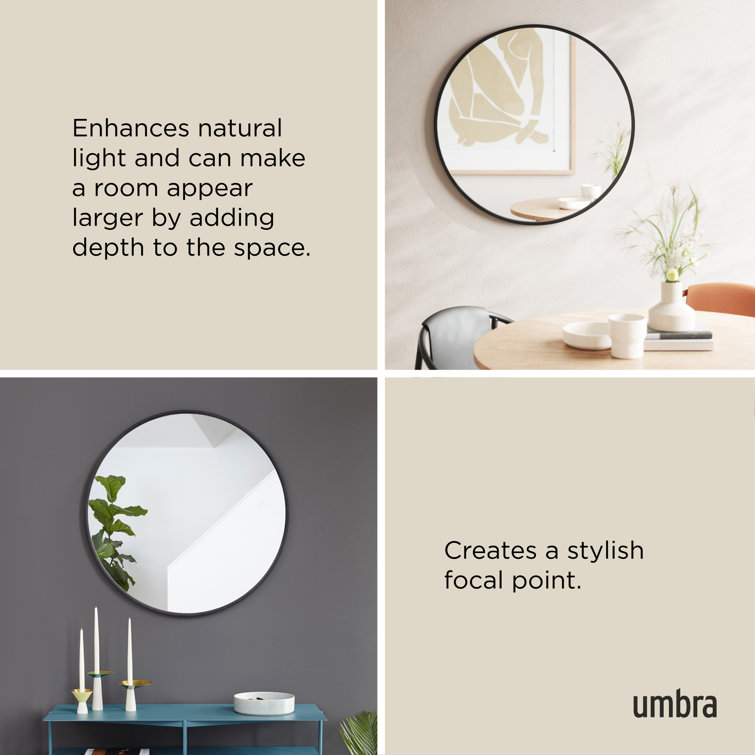 15'' Round Industrial Rubber-Trimmed Wood Wall Mirror