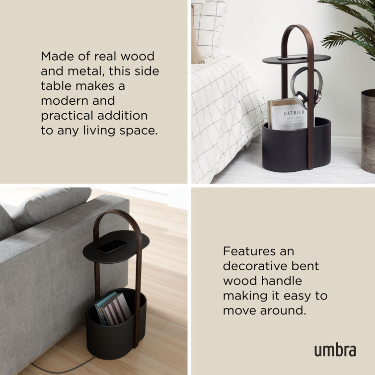 Bellwood Modern Round Wood & Metal Storage Side Table