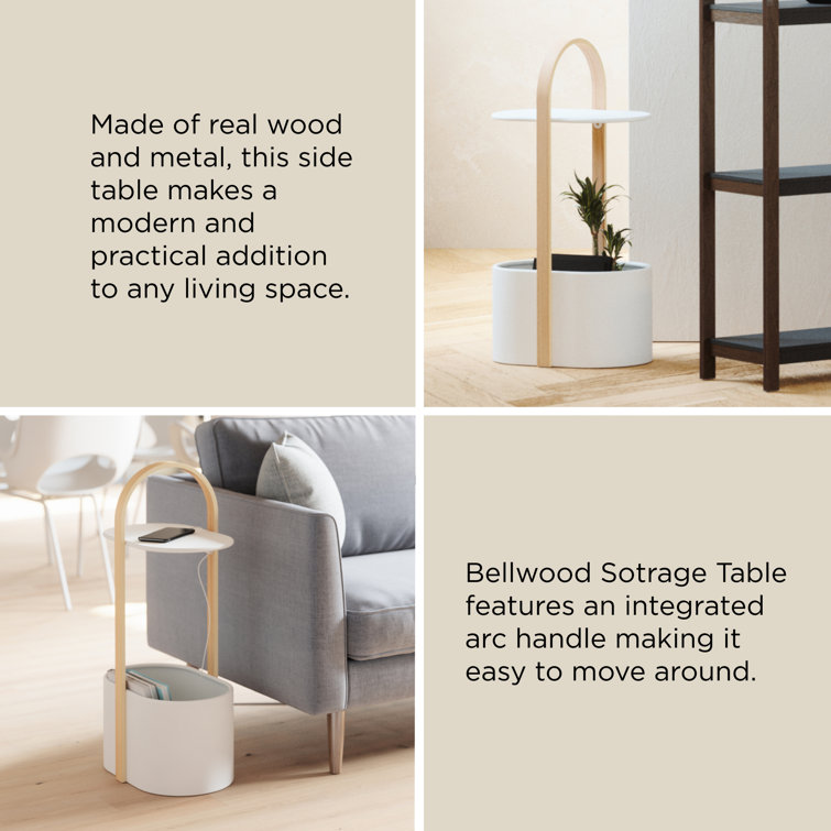 Bellwood Modern Round Wood & Metal End Table with Cable Management