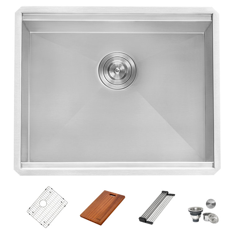 27" Stainless Steel Undermount Laundry Sink with Mahogany Cutting Board