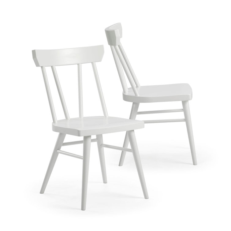 White Windsor Wood and Metal Dining Chairs, Set of 2