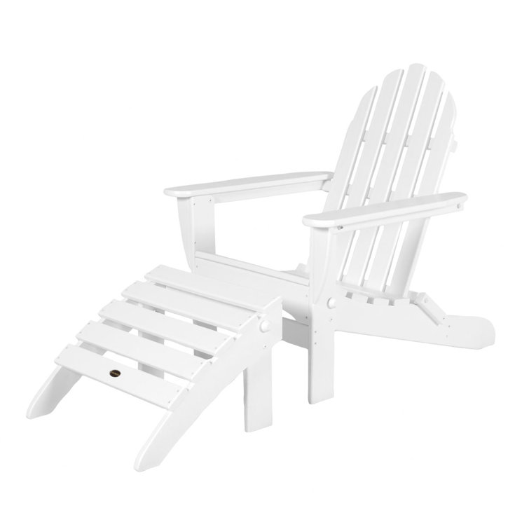 White HDPE Classic Adirondack Chair with Ottoman