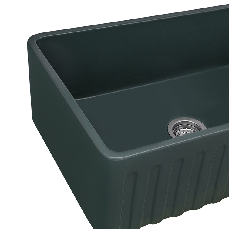Emerald Green Fireclay Reversible Farmhouse Apron-Front Kitchen Sink