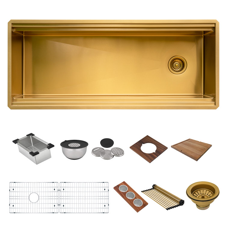 Ruvati 45-Inch Matte Gold Stainless Steel Workstation Kitchen Sink
