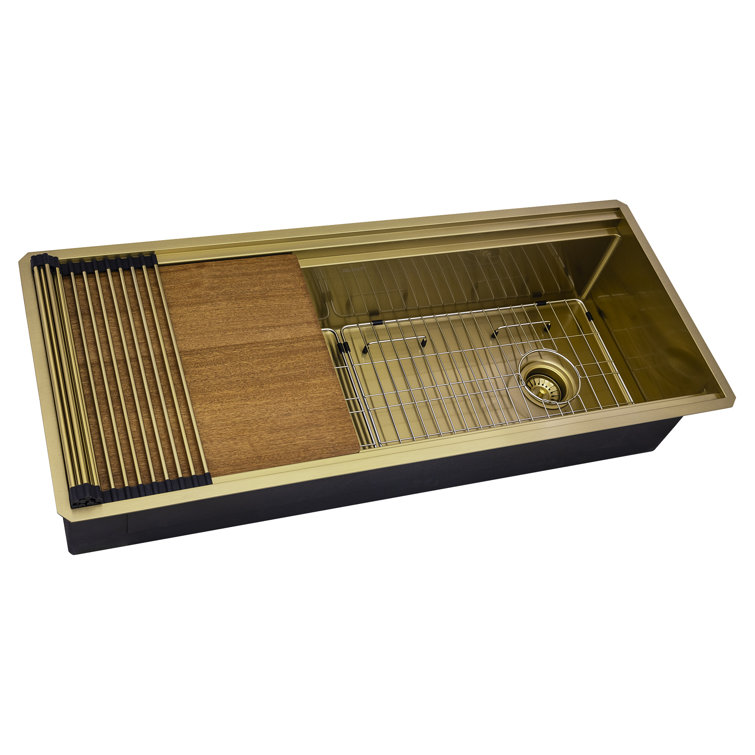 Ruvati 45-Inch Matte Gold Stainless Steel Workstation Kitchen Sink