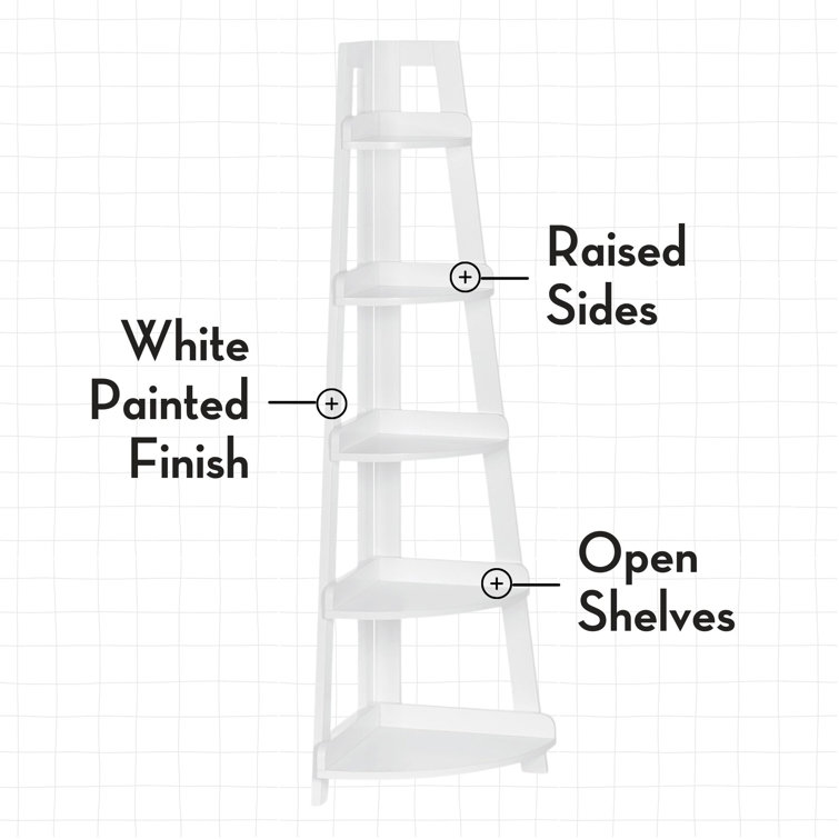 White Wood Kids Corner Ladder Shelf with Adjustable Tiers