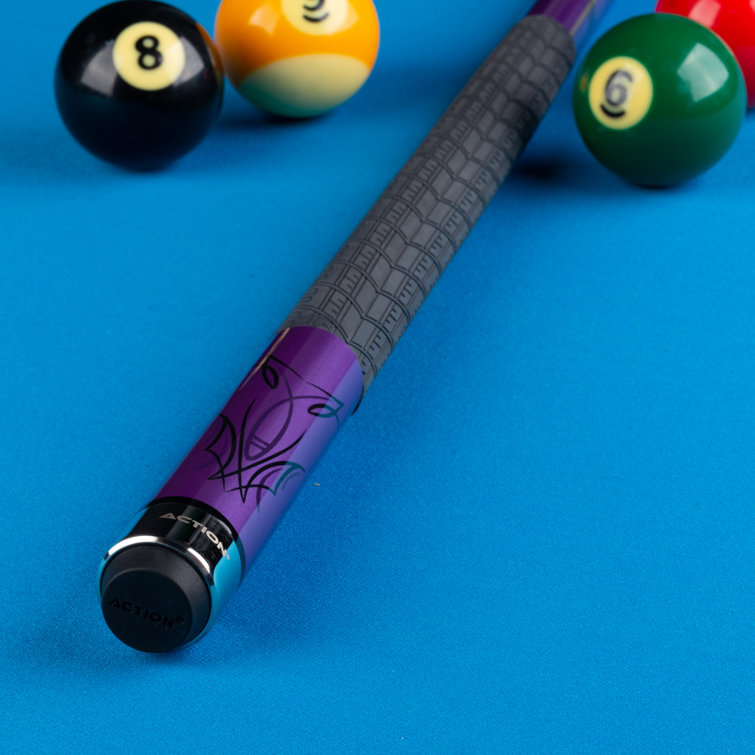 Metallic Purple and Black Maple Pool Cue with Tire Tread Wrap