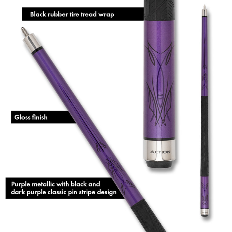 Metallic Purple and Black Maple Pool Cue with Tire Tread Wrap