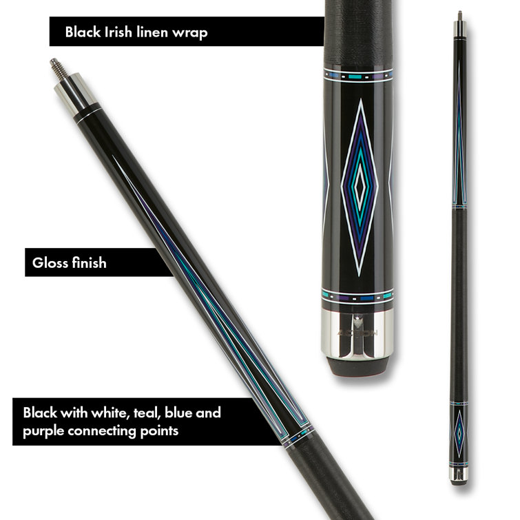 59'' Black and Teal Maple Pool Cue with 13mm Tip