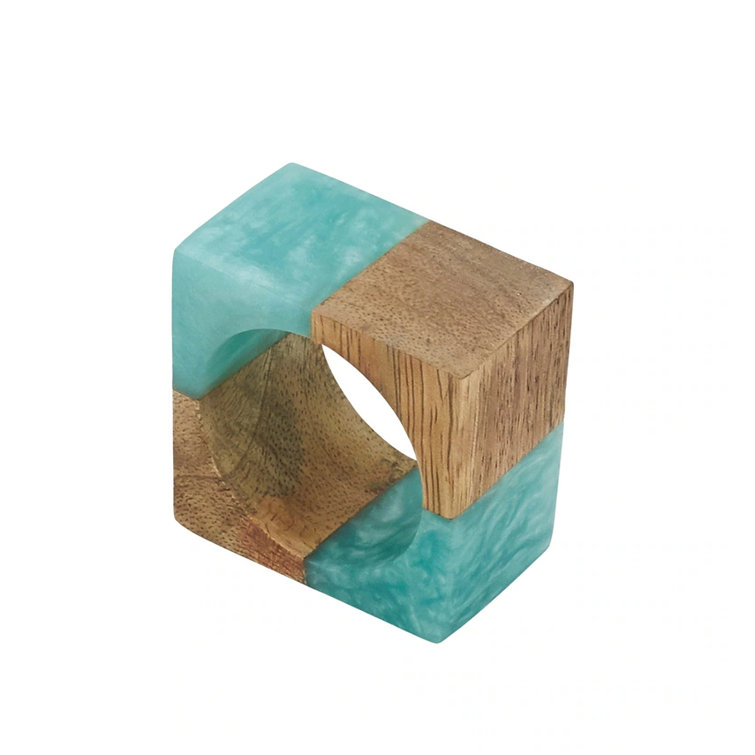 Aqua and Wood Fusion Resin Napkin Rings Set of 4