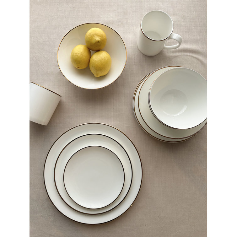 White Ceramic Round Mug Set with Gold Embellishment, 2 Piece