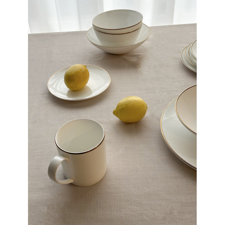 White Ceramic Round Mug Set with Gold Embellishment, 2 Piece