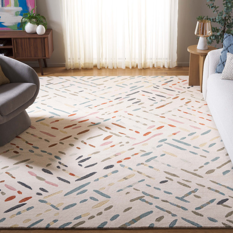 Ivory and Blue Hand-Tufted Wool 8' x 10' Area Rug