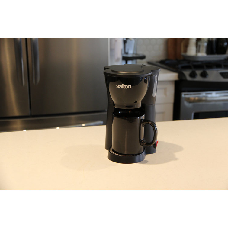 Salton Black Compact 1 Cup Drip Coffee Maker with Ceramic Mug