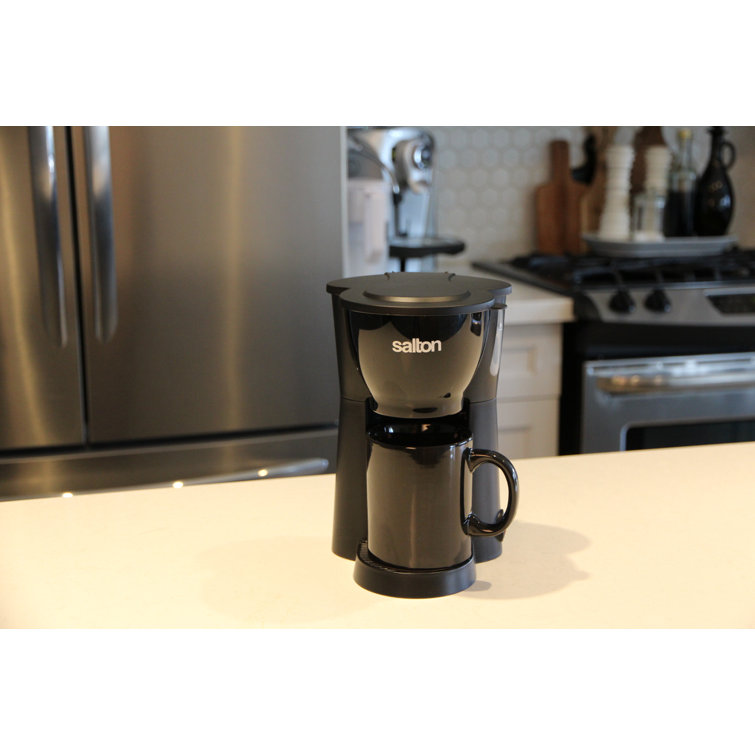 Salton Black Compact 1 Cup Drip Coffee Maker with Ceramic Mug