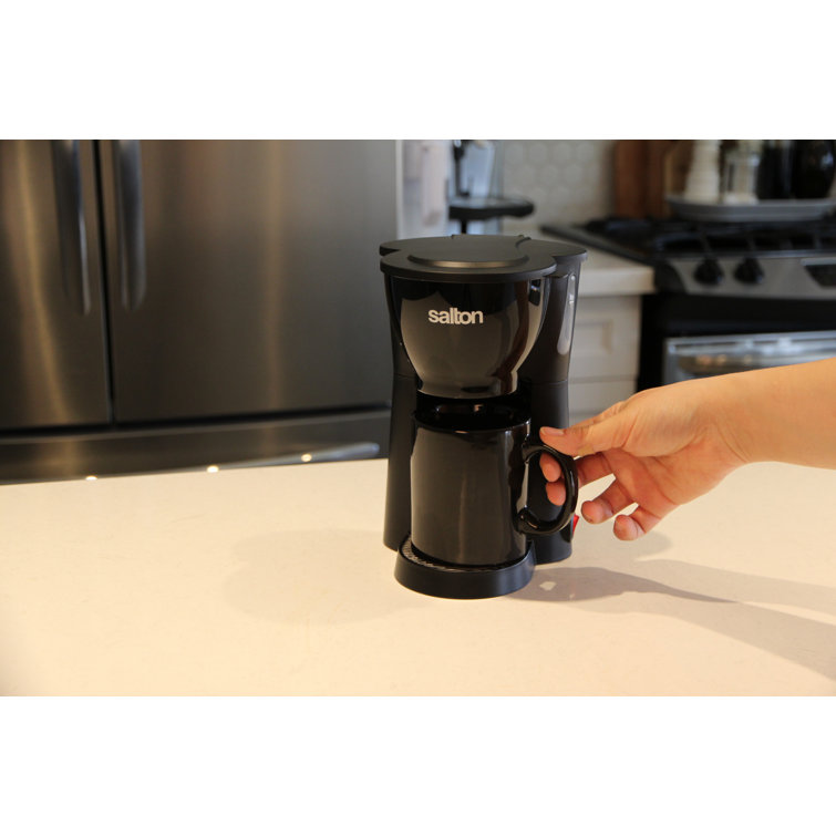 Salton Black Compact 1 Cup Drip Coffee Maker with Ceramic Mug