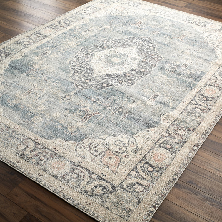Marlene Vintage Blue and Cream Rectangular Area Rug