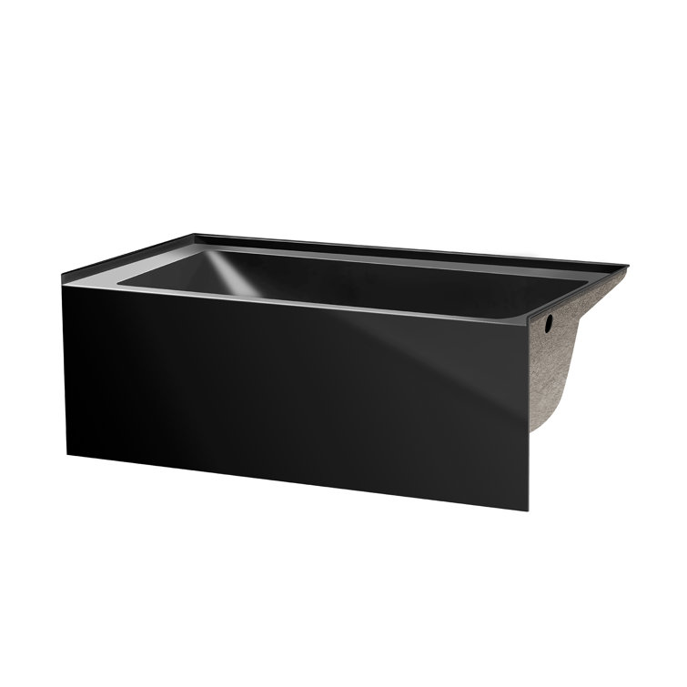 Black Acrylic Alcove Soaking Bathtub with Apron Front, 54" x 30"