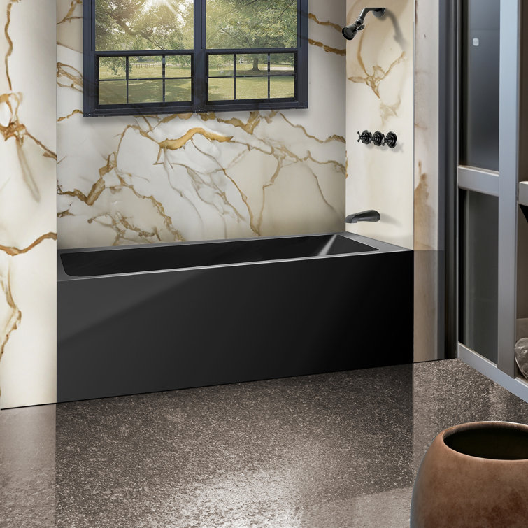 Black Acrylic Alcove Soaking Bathtub with Apron Front, 54" x 30"