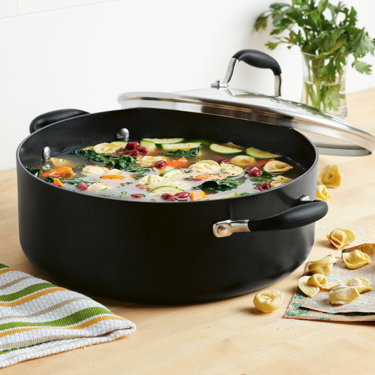 Onyx Black Aluminum Nonstick Wide Stockpot with Glass Lid, 7.5 Quart