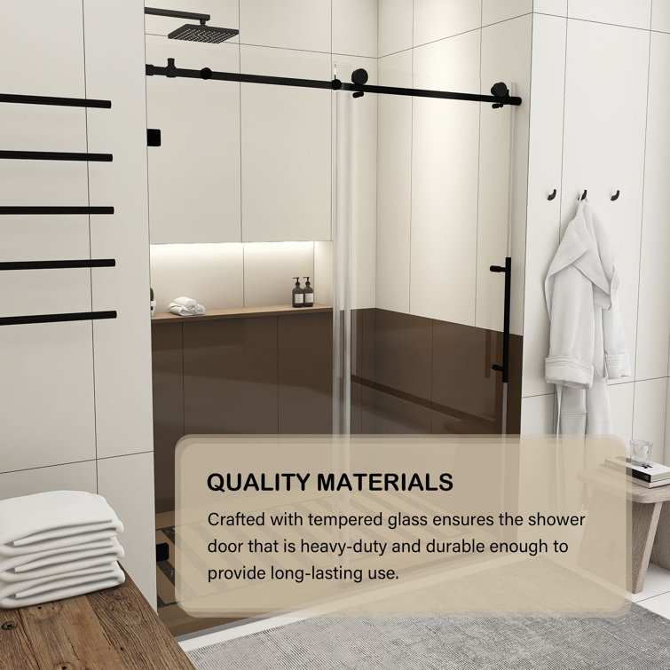 60-Inch Matte Black Frameless Sliding Shower Door with Clear Glass