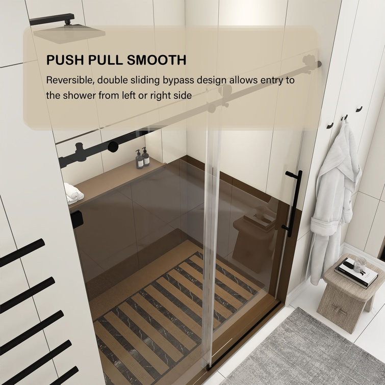 60-Inch Matte Black Frameless Sliding Shower Door with Clear Glass