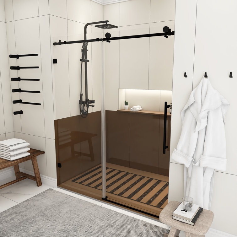 60-Inch Matte Black Frameless Sliding Shower Door with Clear Glass
