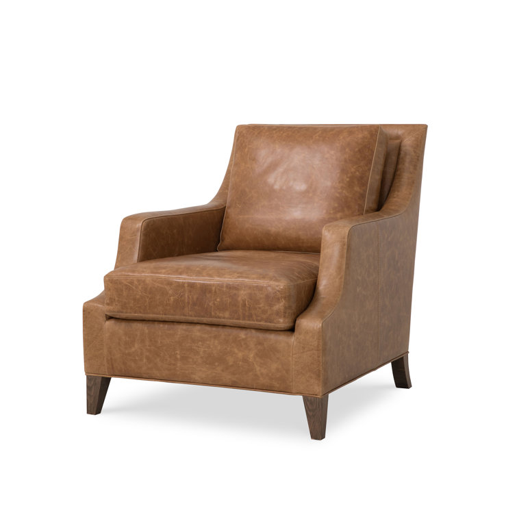 Brandy Brown Leather Accent Chair with Tapered Legs