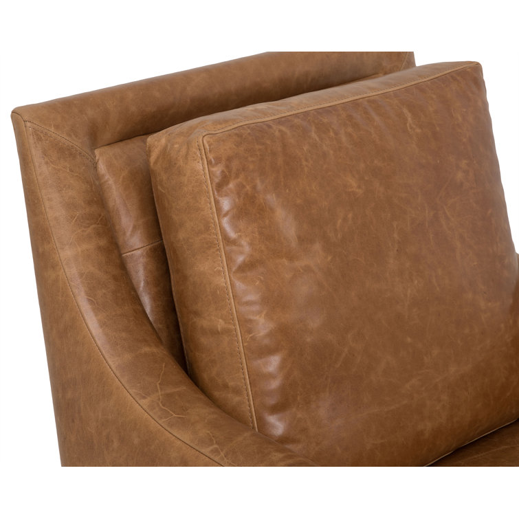 Brandy Brown Leather Accent Chair with Tapered Legs