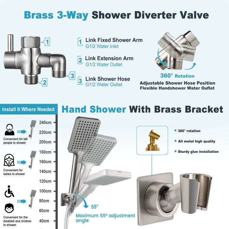 10" Polished Chrome Stainless Steel Rainfall Shower Head with Handheld Combo