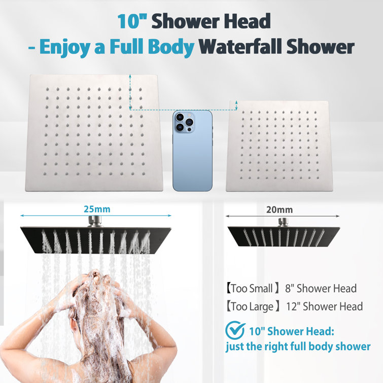 10" Polished Chrome Stainless Steel Rainfall Shower Head with Handheld Combo