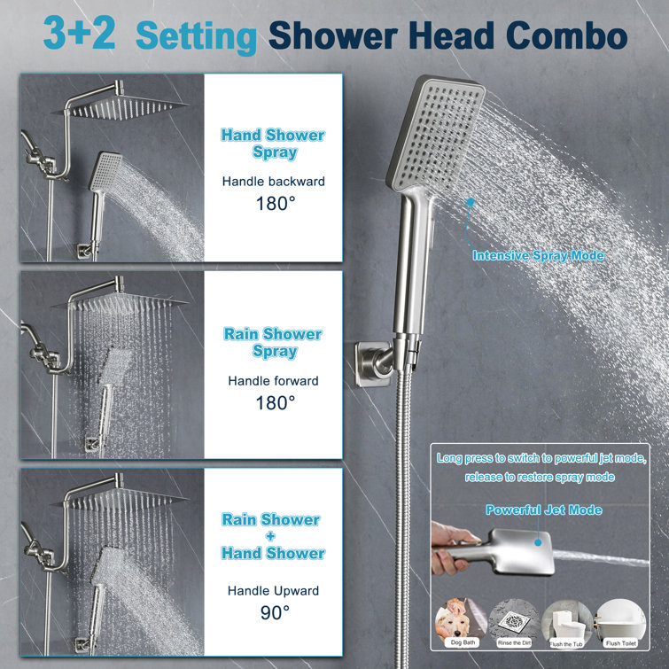 10" Polished Chrome Stainless Steel Rainfall Shower Head with Handheld Combo