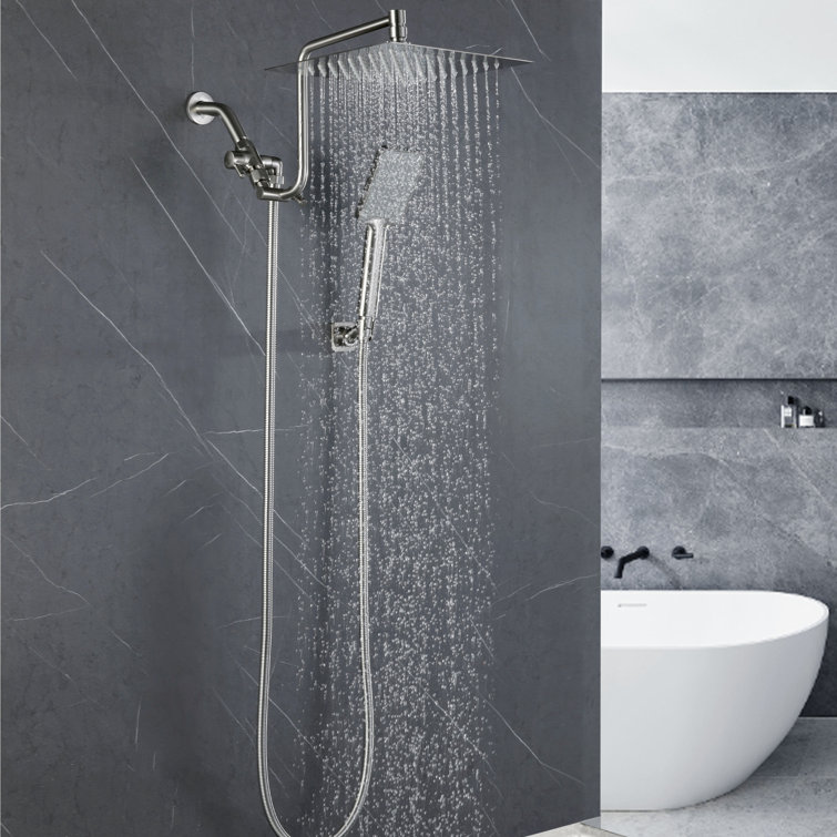 10" Polished Chrome Stainless Steel Rainfall Shower Head with Handheld Combo