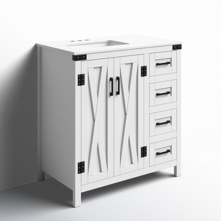 White Freestanding Single Bathroom Vanity with Ceramic Sink