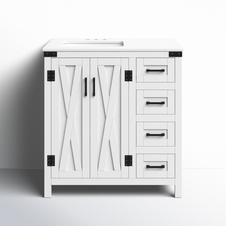 White Freestanding Single Bathroom Vanity with Ceramic Sink