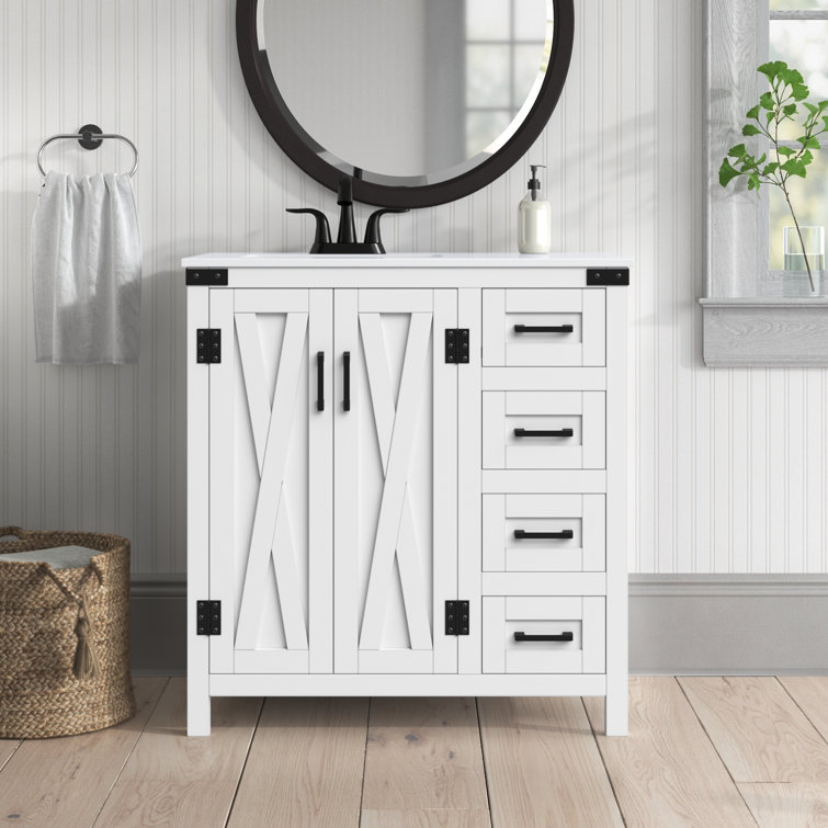 White Freestanding Single Bathroom Vanity with Ceramic Sink