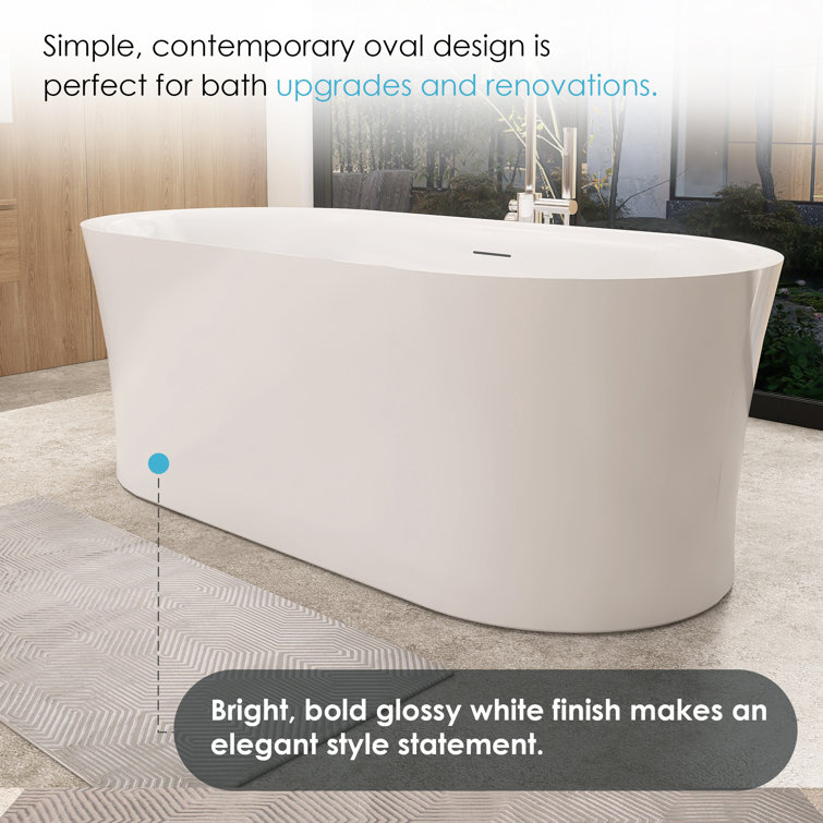 Royce 67" Glossy White Freestanding Acrylic Soaking Bathtub