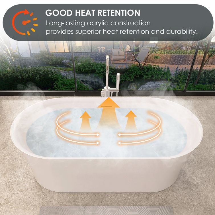Royce 67" Glossy White Freestanding Acrylic Soaking Bathtub