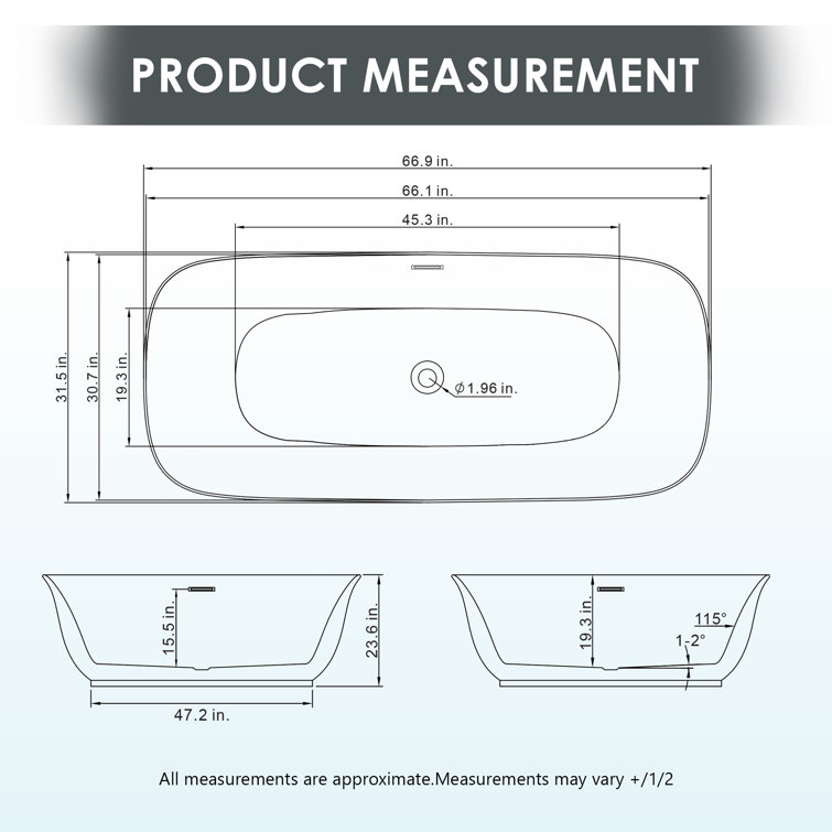 Sarnia 67" Glossy White Freestanding Acrylic Soaking Bathtub