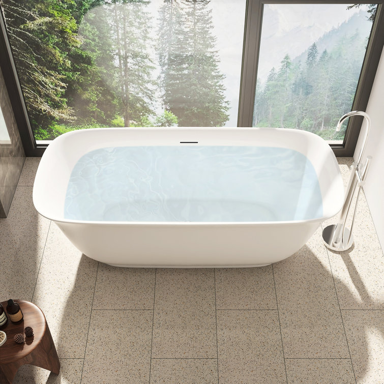 Sarnia 59" Glossy White Freestanding Acrylic Soaking Bathtub