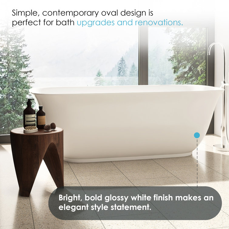 Sarnia 59" Glossy White Freestanding Acrylic Soaking Bathtub