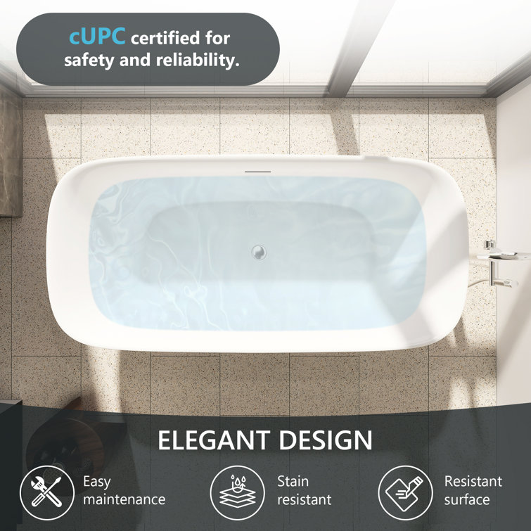 Sarnia 59" Glossy White Freestanding Acrylic Soaking Bathtub