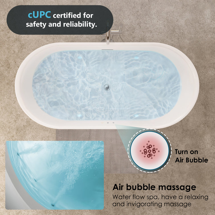 Royce 67" Glossy White Freestanding Acrylic Soaking Bathtub